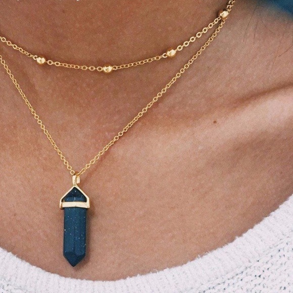 **NOVALIE* Gold x Dark Blue Multilayered Fashion Necklace - Picture 1 of 2